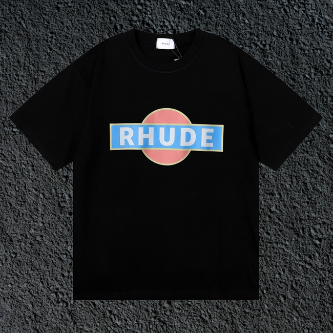 Rhude Retro Circle Box Logo Black Oversized T‑Shirt Hover Image