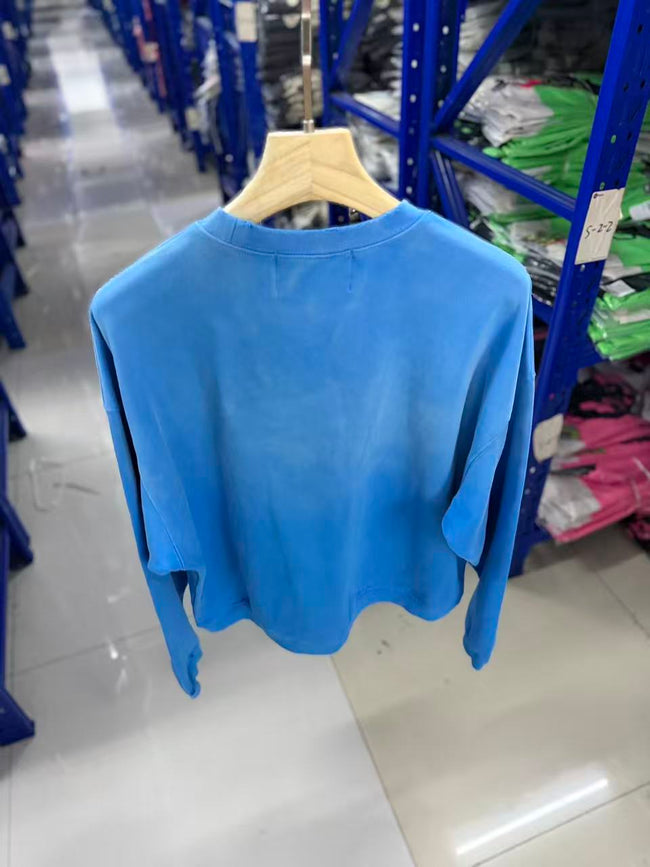 Play Hollywood Vintage‑Wash Blue Cropped Crewneck Sweatshirt Main Image