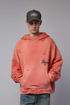 Play Hollywood Vintage‑Wash Red Pullover Oversized Hoodie