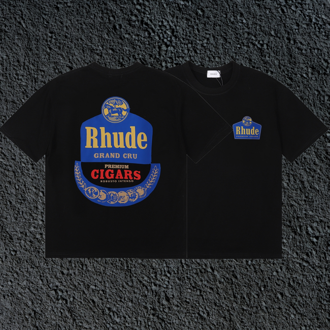 Rhude Grand Cru Cigars Label Dual Sided Black Oversized T‑Shirt Hover Image