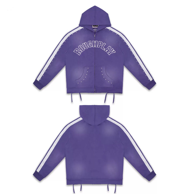 Roughplay Purple Side‑Stripe Zip‑Up Hoodie Hover Image