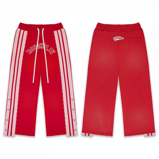 Roughplay Red Side‑Stripe Snap Button Wide Leg Sweatpants Hover Image