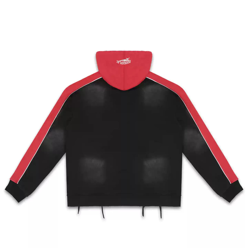 Roughplay Black Red Color‑Block Zip‑Up Hoodie