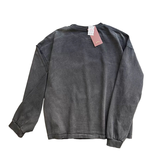 Paly Hollywood Distressed‑Neck Boxy Long‑Sleeve Oversized Streetwear Top Main Image