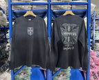 West Coast Choppers Front‑Back‑Sleeve Cross‑Logo Vintage Wash Long‑Sleeve Tee Black‑Blue
