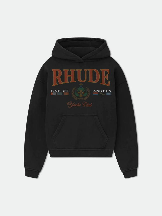 RHUDE Bay Of Angels Yacht Club Graphic Hoodie Black Hover Image