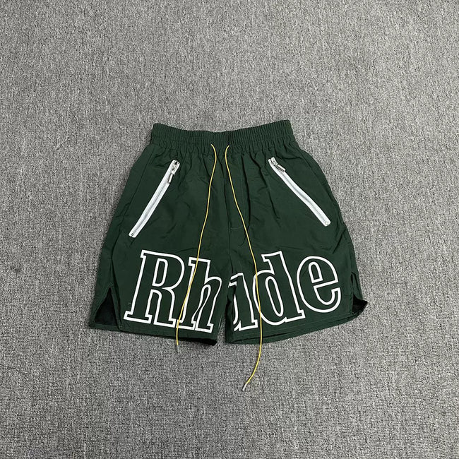 Rhude Green Nylon Big Logo Shorts Hover Image