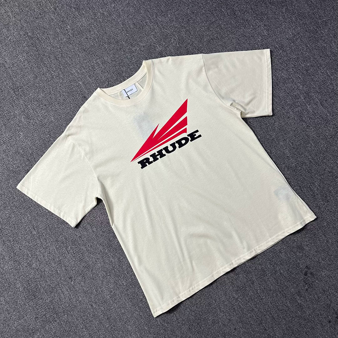Rhude Retro Red Arrow Rhude Letter Print Crew Neck Casual T‑Shirt