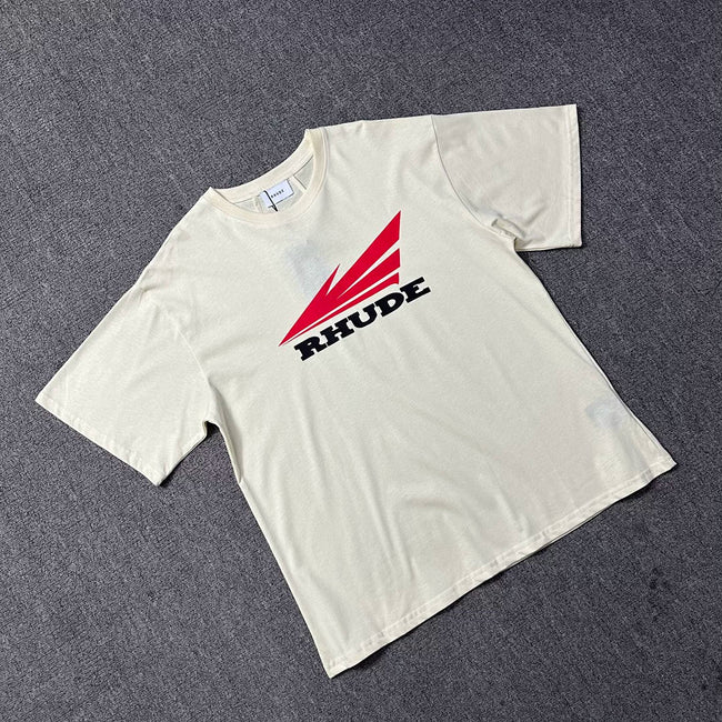 Rhude Retro Red Arrow Rhude Letter Print Crew Neck Casual T‑Shirt Hover Image