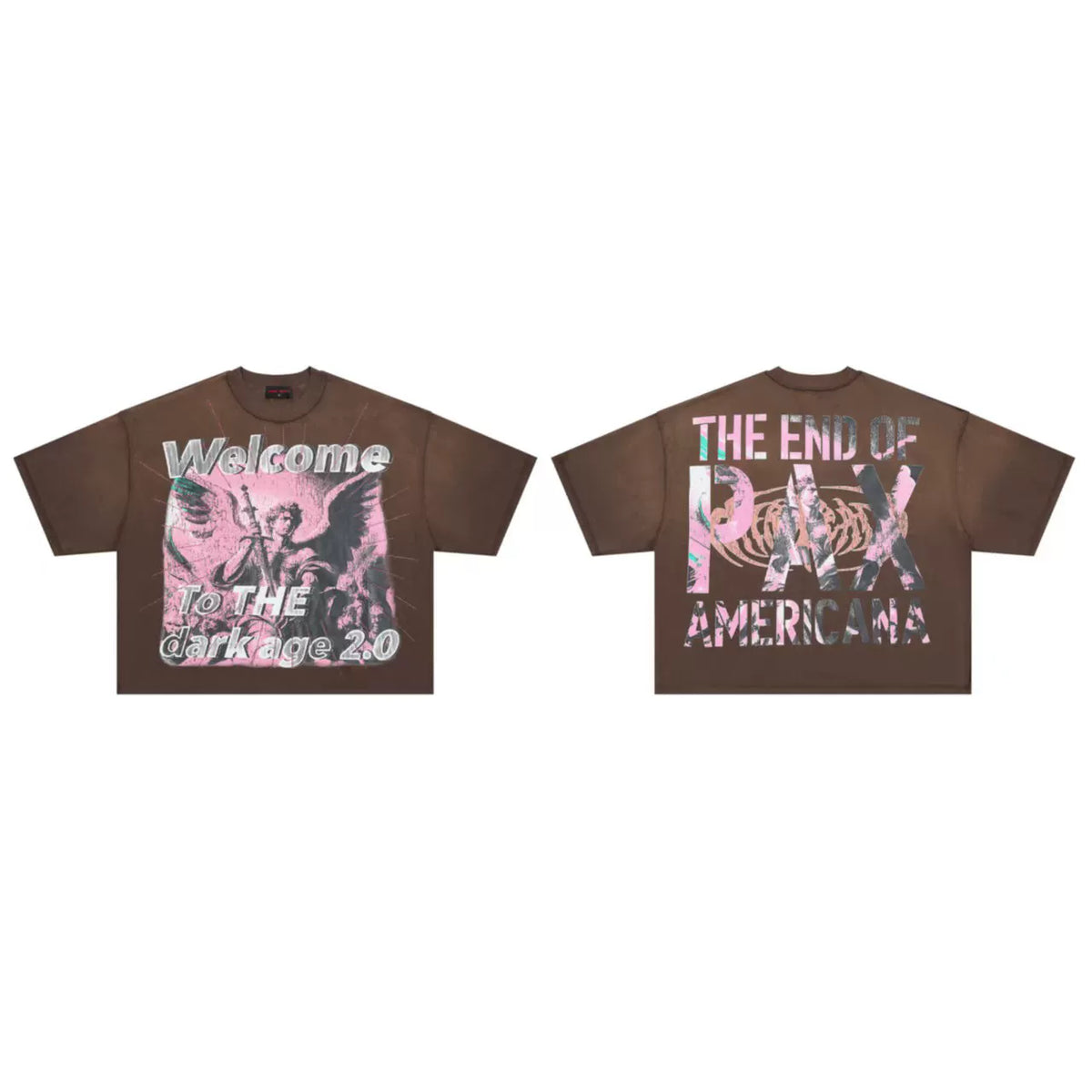ROUGHPLAY Brown Vintage Wash Boxy Cropped T‑Shirt