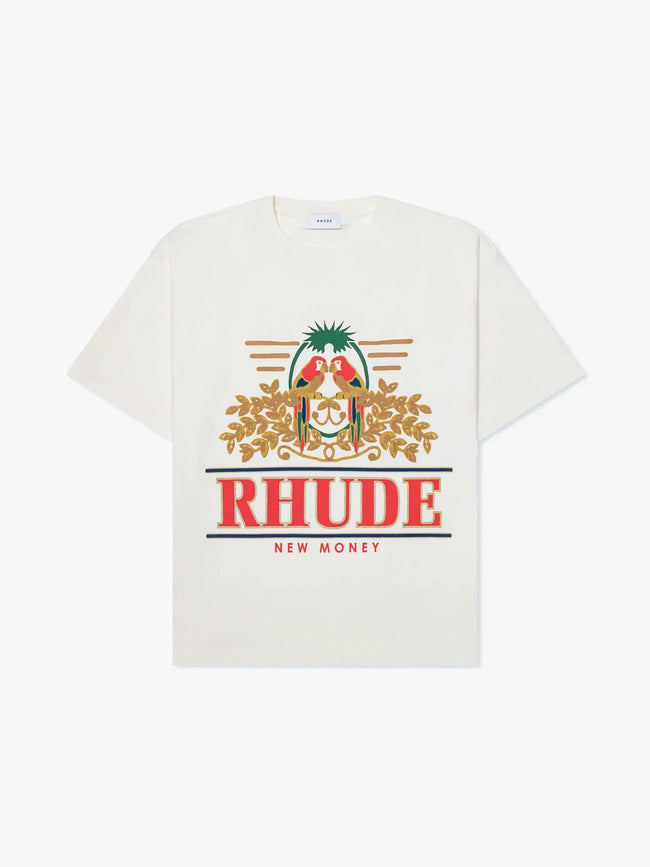 Rhude New Money Parrot Crest Graphic Oversized T‑Shirt Off‑White Hover Image