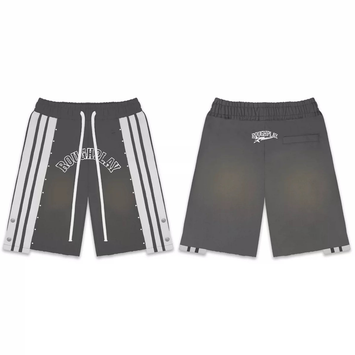 Roughplay Dark Grey Side‑Stripe Snap Button Sweat Shorts