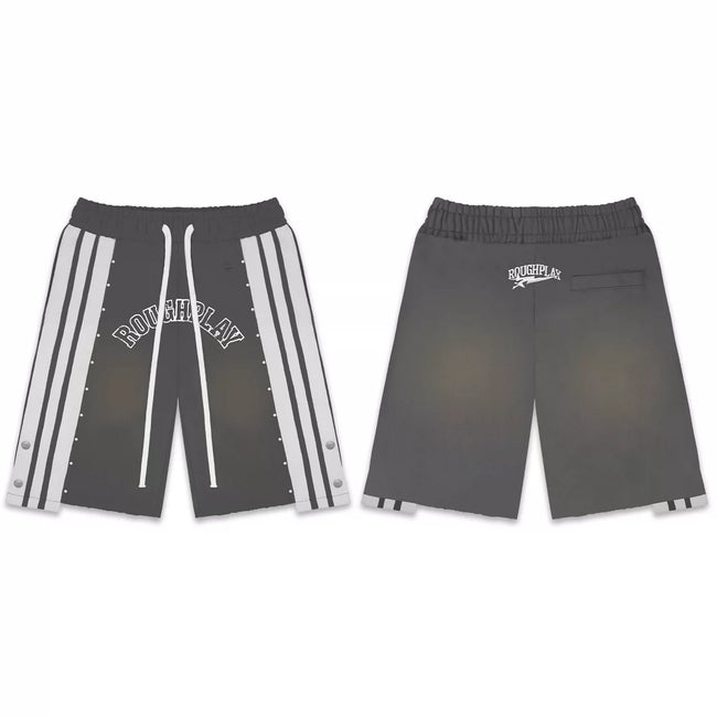 Roughplay Dark Grey Side‑Stripe Snap Button Sweat Shorts Hover Image