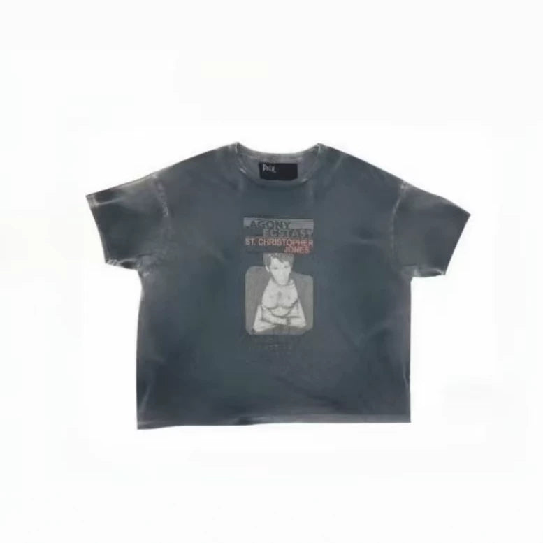 Play Hollywood Agony St. Christopher Jones Vintage‑Poster‑Print Cropped Boxy Short‑Sleeve Tee