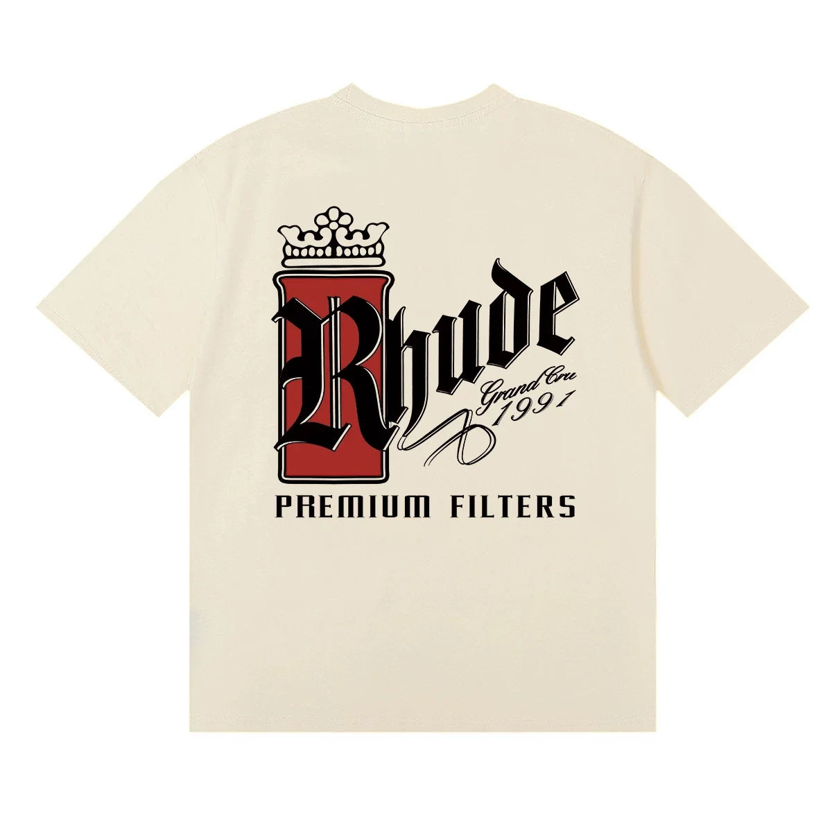 Rhude Crown Premium Filters Gothic Logo Cream Oversized T‑Shirt