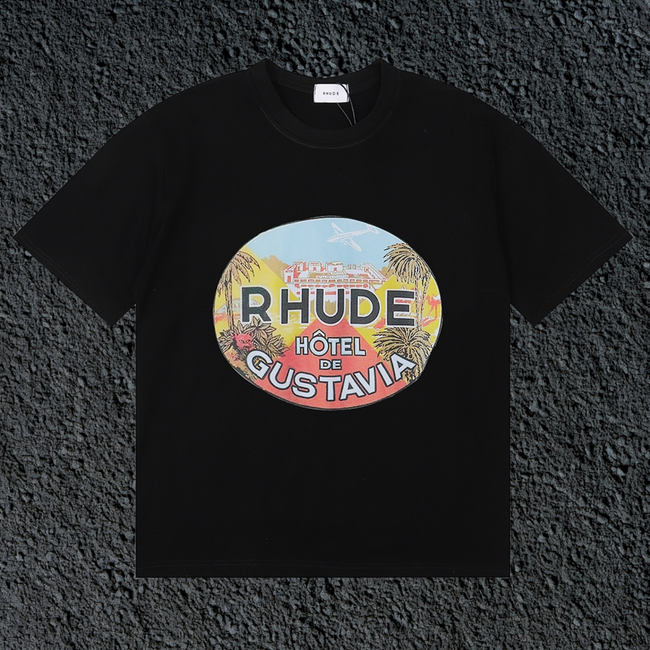 Rhude Hôtel De Gustavia Oval Badge Black Oversized T‑Shirt Hover Image
