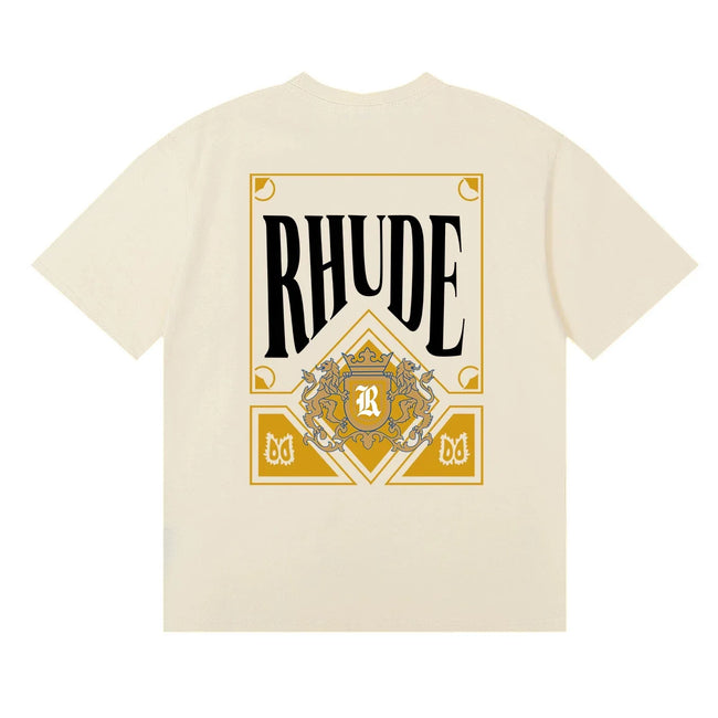 Rhude Golden Crest Ornate Frame Back Print Cream Oversized T‑Shirt Hover Image