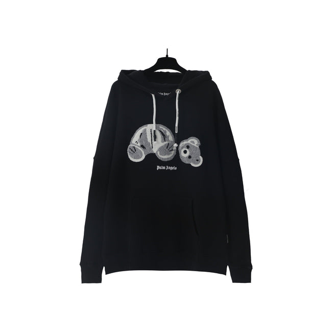 Palm Angels Spray-Effect Decapitated Bear Hoodie - Black Hover Image