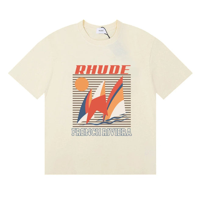 Rhude French Riviera Sailboat Retro Summer Cream Oversized T‑Shirt Hover Image