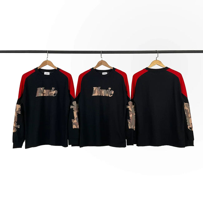 Rhude Camo Patch Logo Raglan Long Sleeve Tee Black Red Hover Image