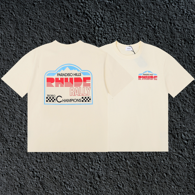 Rhude Paradiso Hills Rally Racing Dual Sided Cream Oversized T‑Shirt Hover Image