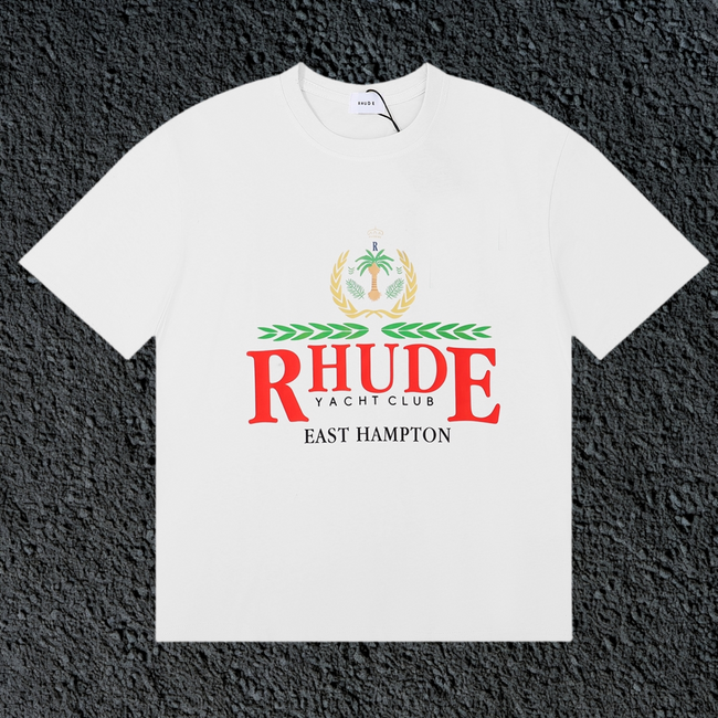 Rhude East Hampton Yacht Club Palm Crest Vintage White Oversized T‑Shirt Hover Image