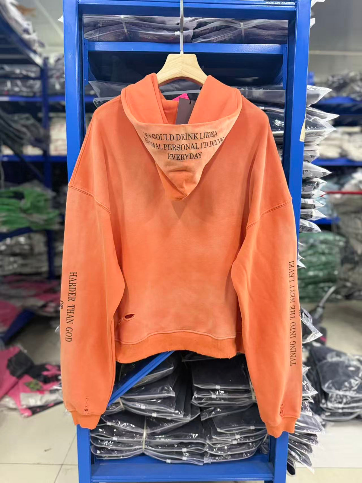 Play Hollywood Vintage‑Wash  Orange Cropped Pullover Oversized Hoodie