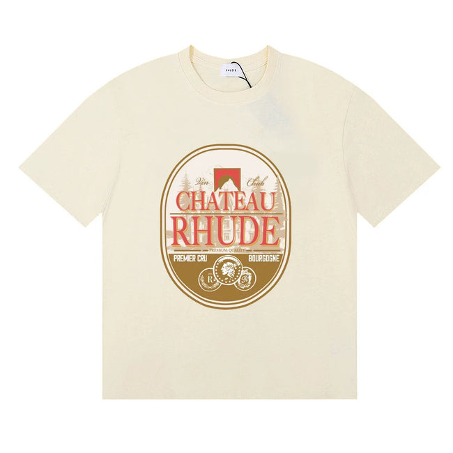 Rhude Chateau Rhude Vintage Wine Label Cream Oversized T‑Shirt Hover Image