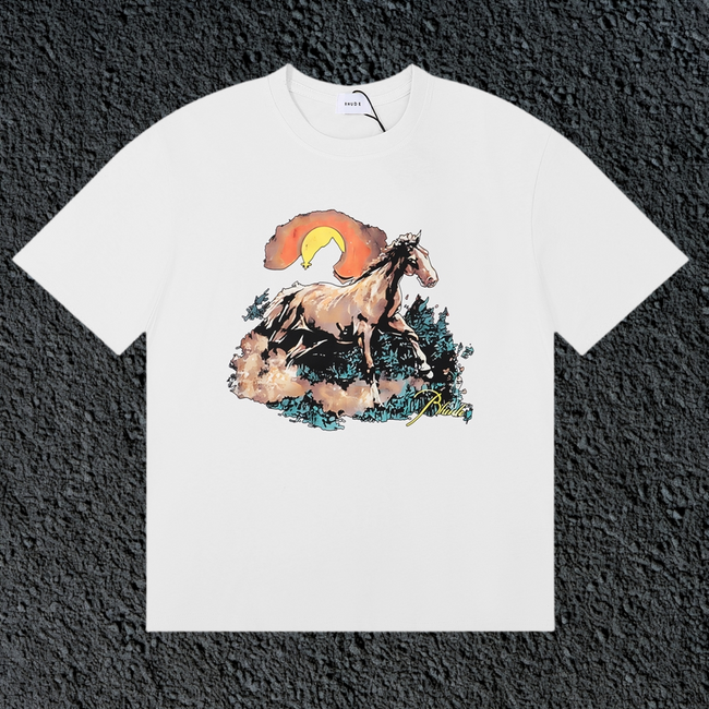 Rhude Wild Horse Sunset Western Landscape White Oversized T‑Shirt Hover Image