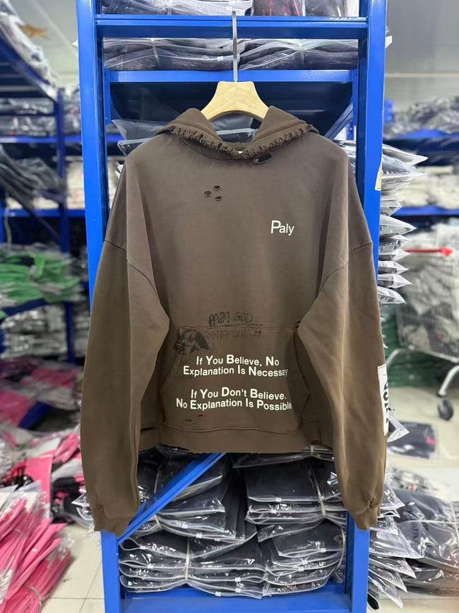 Play Hollywood Vintage‑Wash Brown Cropped Pullover Oversized Hoodie Hover Image