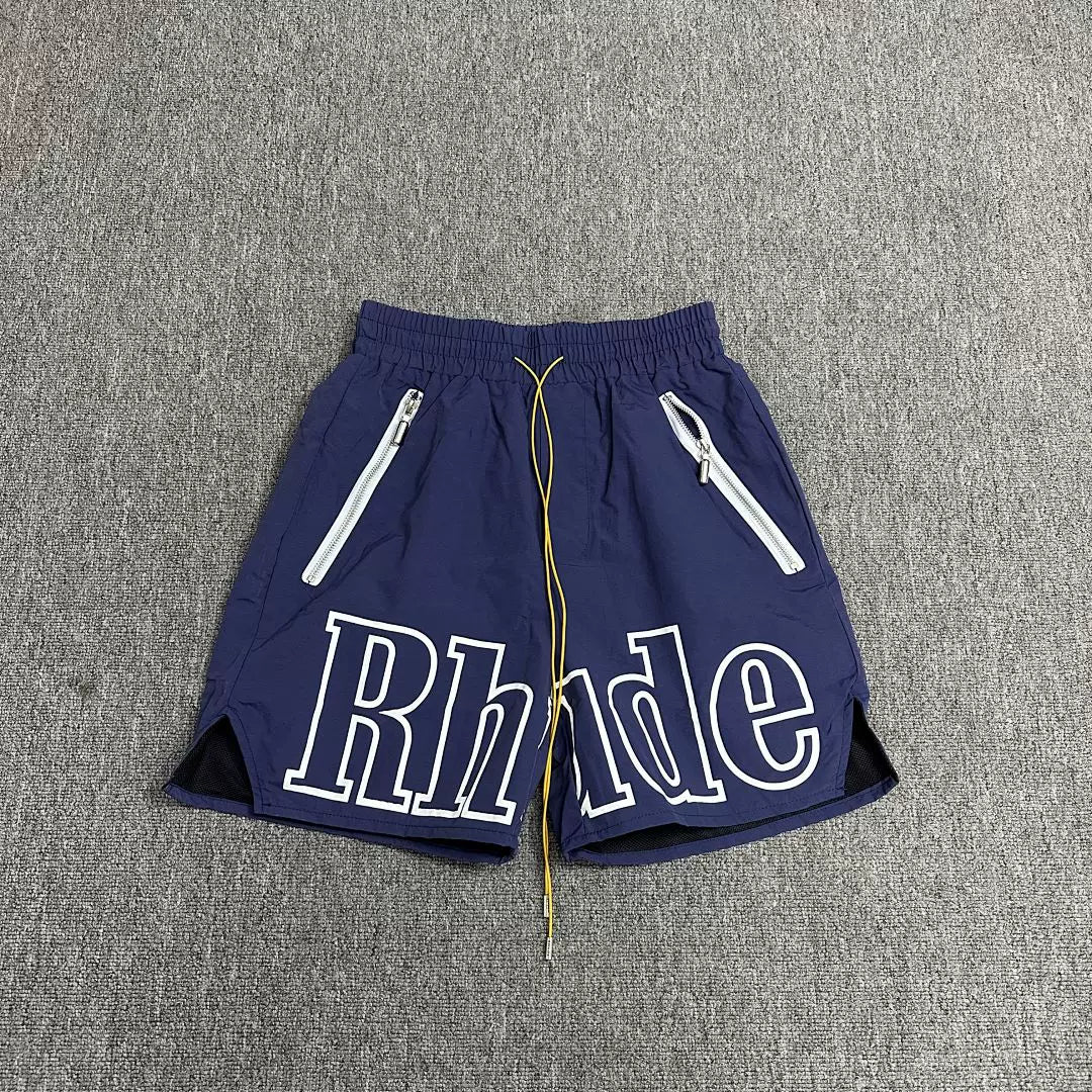 Rhude Navy Big Logo Nylon Shorts
