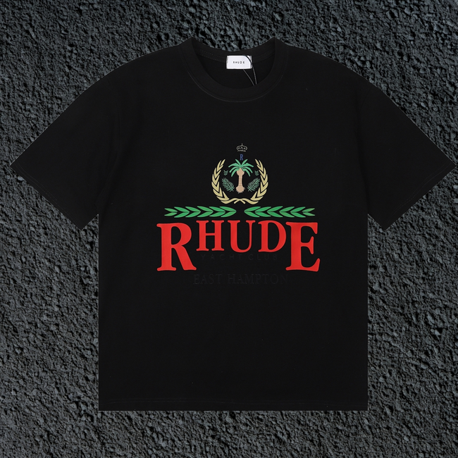 Rhude East Hampton Yacht Club Palm Crest Vintage Black Oversized T‑Shirt Hover Image