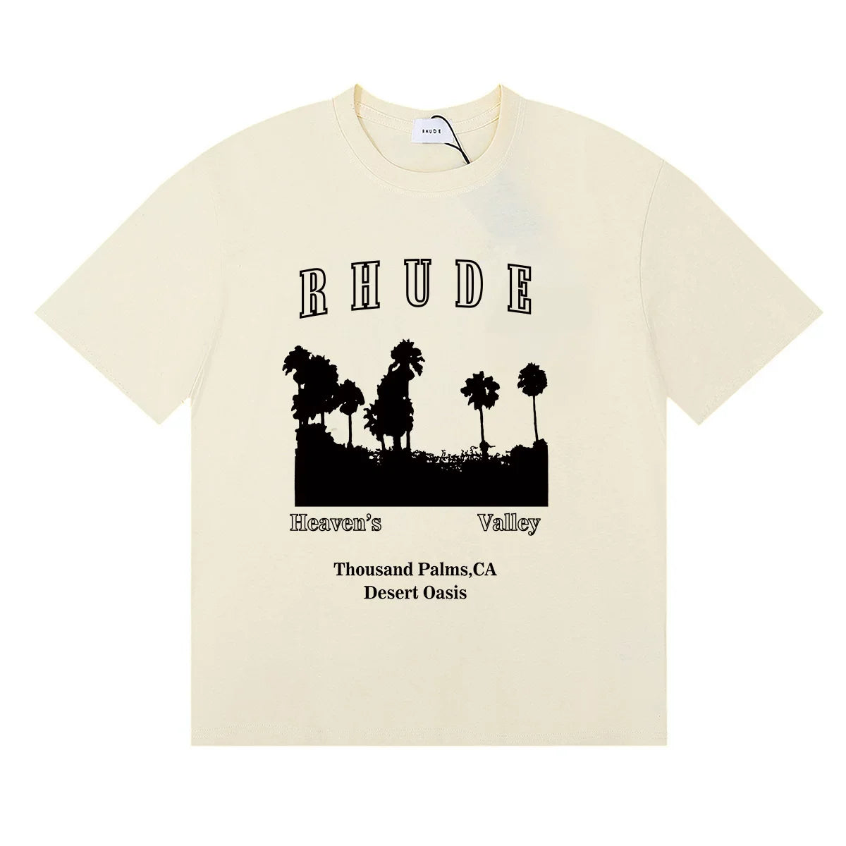 Rhude Vintage Palm Silhouette Graphic Crew Neck Casual T‑Shirt