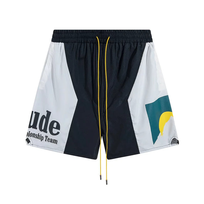 Rhude Championship Team Color Block Nylon Shorts Hover Image