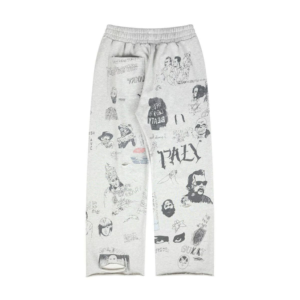 Play Hollywood Vintage‑Wash Heather Grey Wide Leg Sweatpants
