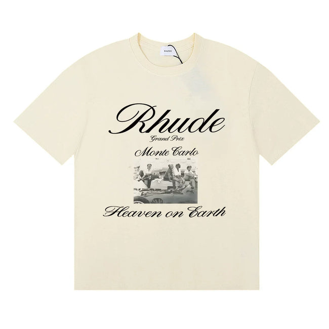 Rhude Monte Carlo Heaven On Earth Vintage Photo Print Cream Oversized T‑Shirt Hover Image