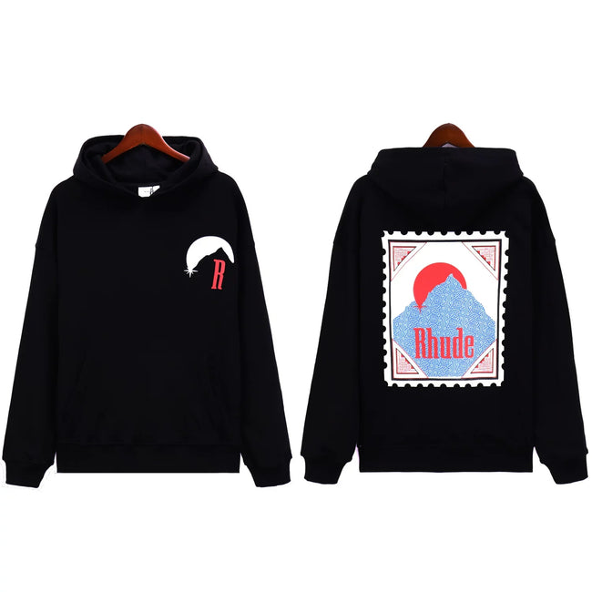 RHUDE Moon Chest Stamp Back Graphic Hoodie Black Hover Image