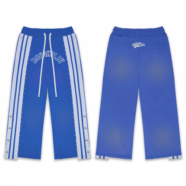 Roughplay Blue Side‑Stripe Snap Button Wide Leg Sweatpants Hover Image