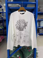 Play Hollywood Vintage‑Wash Off‑White Cropped Long Sleeve T‑Shirt
