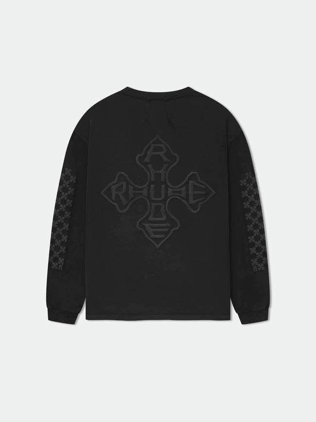 RHUDE Cross Symbol Back Print Hoodie Black Hover Image