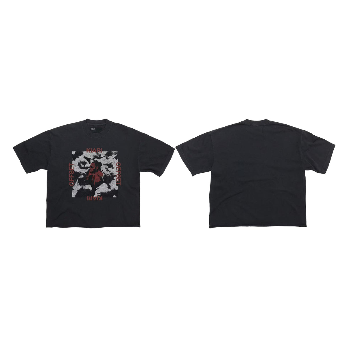 Play Hollywood Kiari Offset Red‑Text Square‑Portrait Cropped Boxy Short‑Sleeve Tee