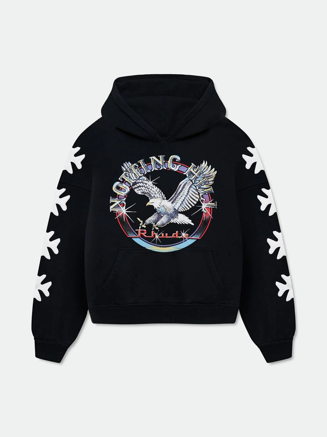 RHUDE Eagle Circle Logo Hoodie Black Hover Image