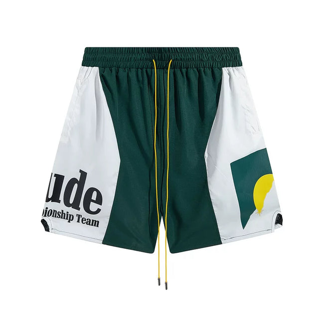 Rhude Championship Team Color Block Nylon Shorts Hover Image