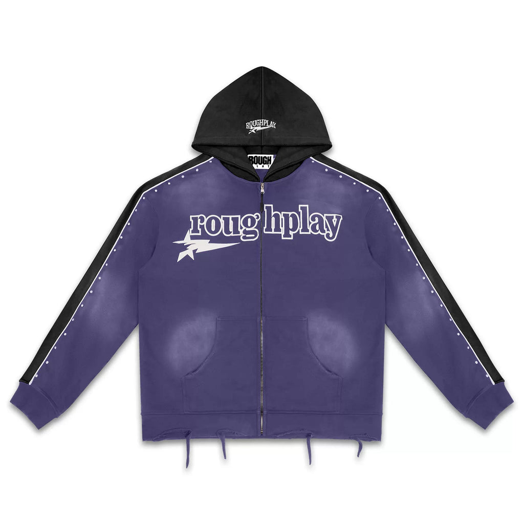 Roughplay Purple Black Color‑Block Zip‑Up Hoodie