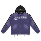 Roughplay Purple Black Color‑Block Zip‑Up Hoodie