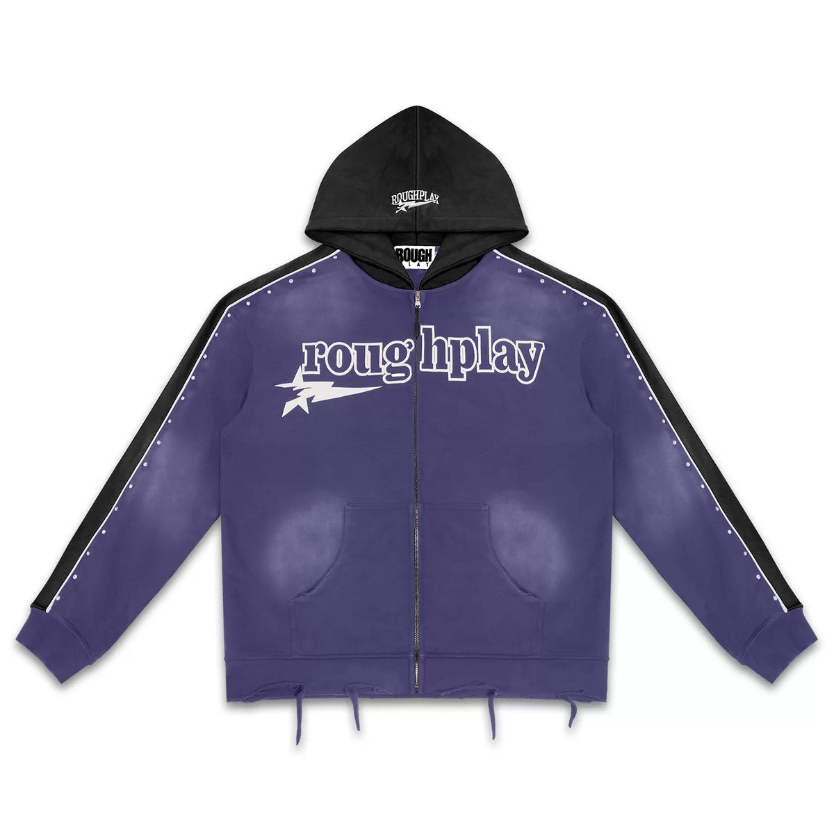 Roughplay Purple Black Color‑Block Zip‑Up Hoodie