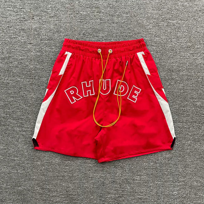 Rhude Red White Contrast Nylon Shorts Hover Image