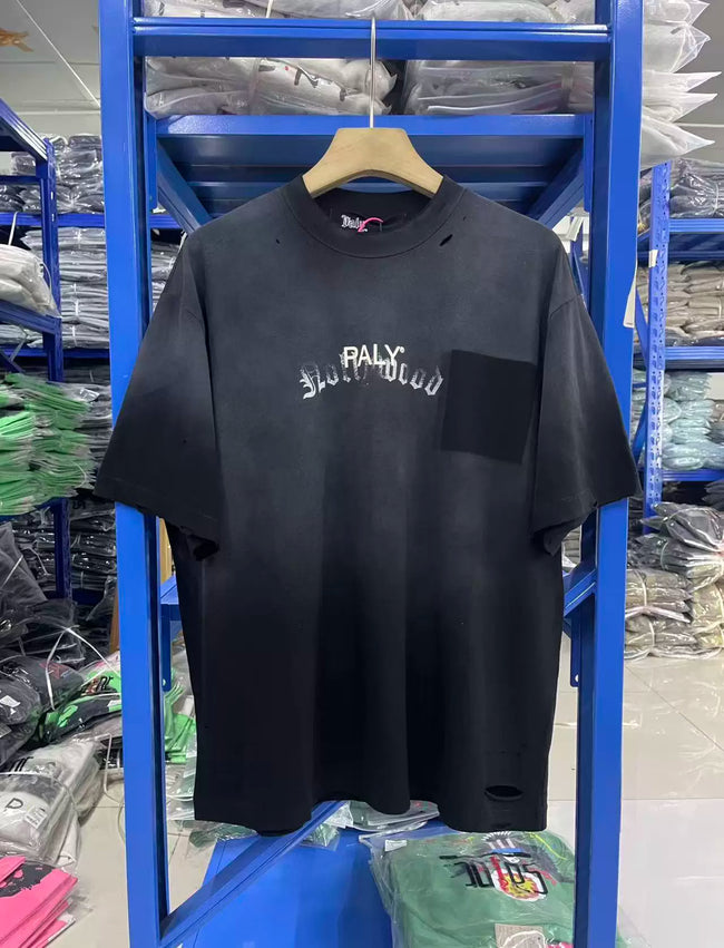 Play Hollywood Vintage‑Wash Ombre‑Fade‑Black Tee Hover Image