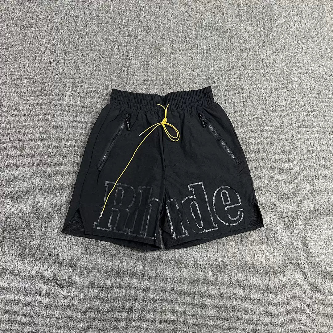Rhude Black Nylon Outline Logo Shorts