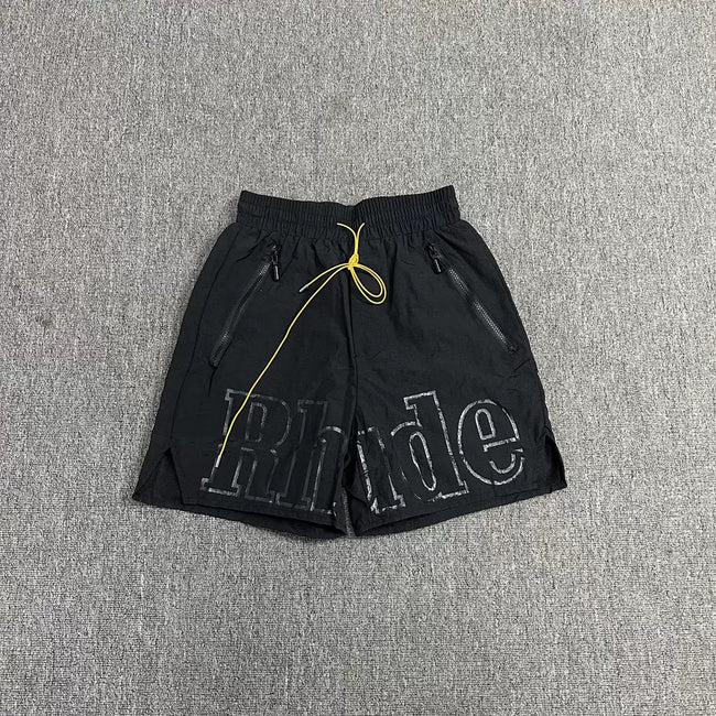 Rhude Black Nylon Outline Logo Shorts Hover Image